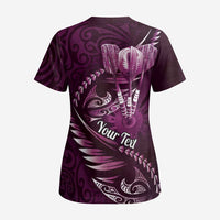 Personalised All Pink New Zealand Darts Scrub Top Aoteroa Fern Maori Galaxy Style - Polynesian Pride