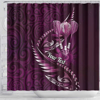 Personalised All Pink New Zealand Darts Shower Curtain Aoteroa Fern Maori Galaxy Style