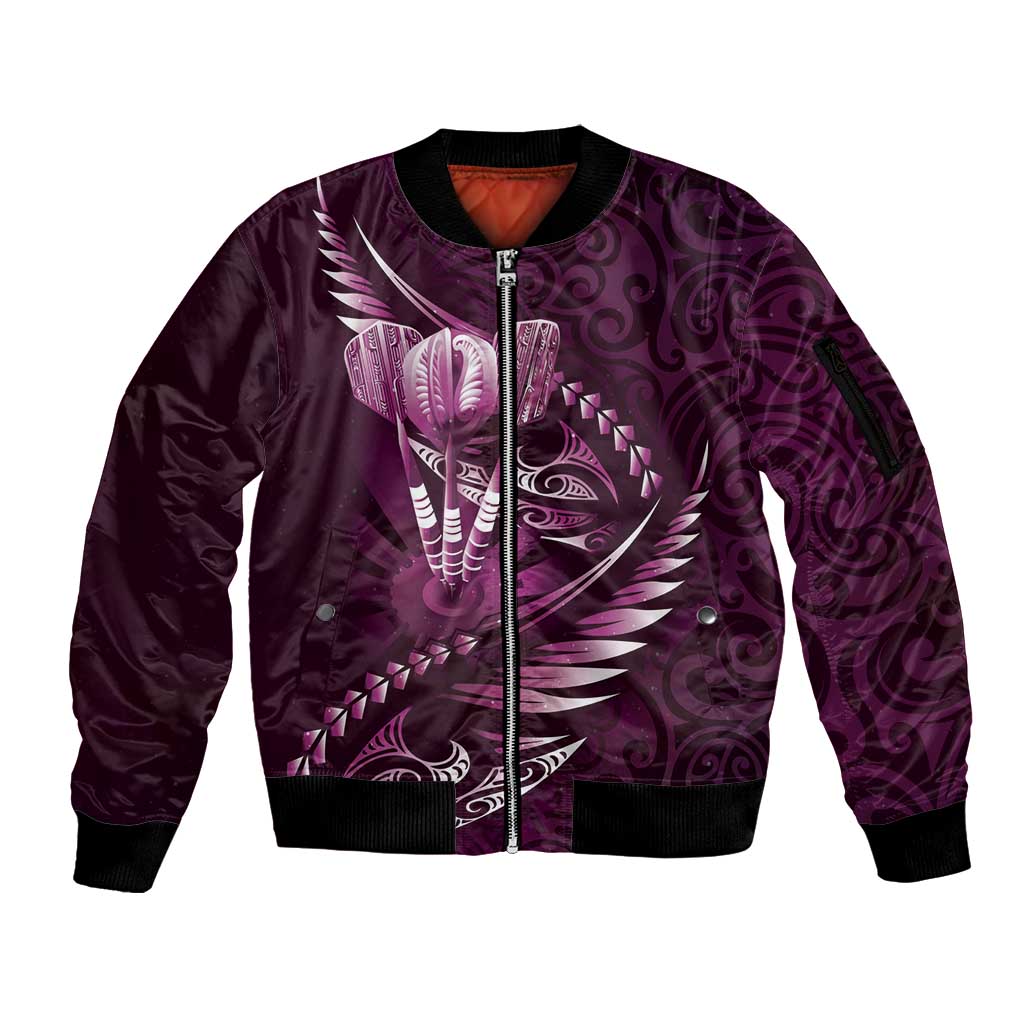 Personalised All Pink New Zealand Darts Sleeve Zip Bomber Jacket Aoteroa Fern Maori Galaxy Style