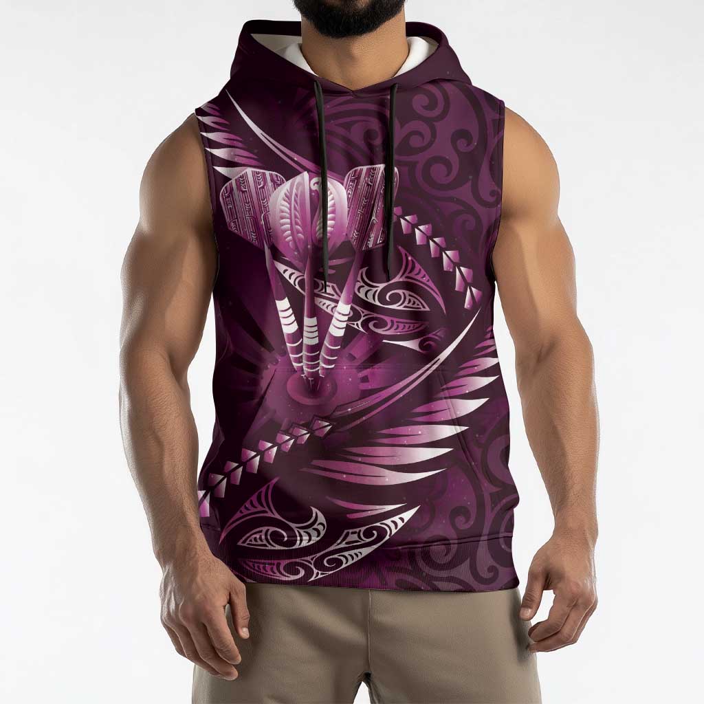 Personalised All Pink New Zealand Darts Sleeveless Hoodie Aoteroa Fern Maori Galaxy Style - Polynesian Pride