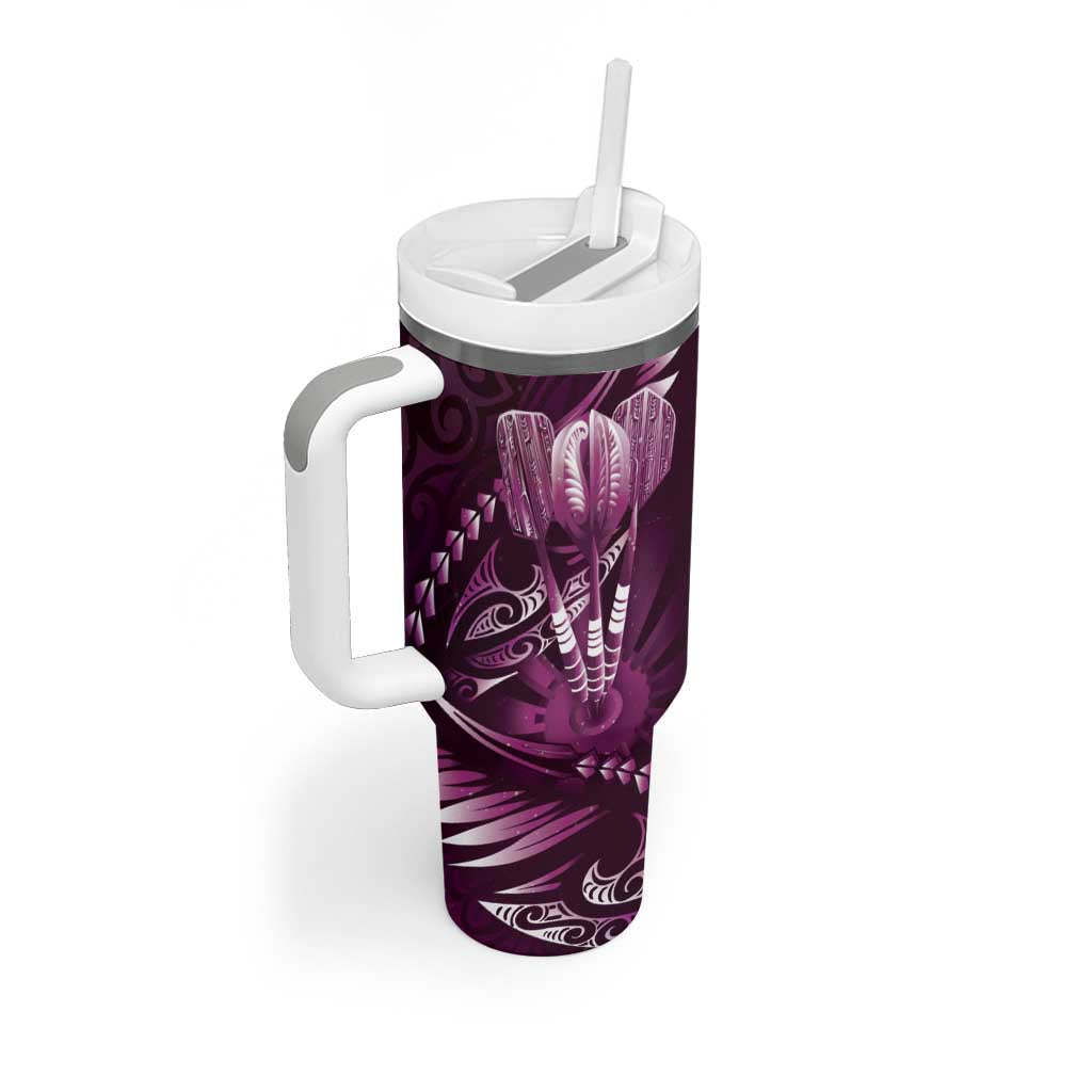 All Pink New Zealand Darts Tumbler With Handle Aoteroa Fern Maori Galaxy Style LT14 - Polynesian Pride