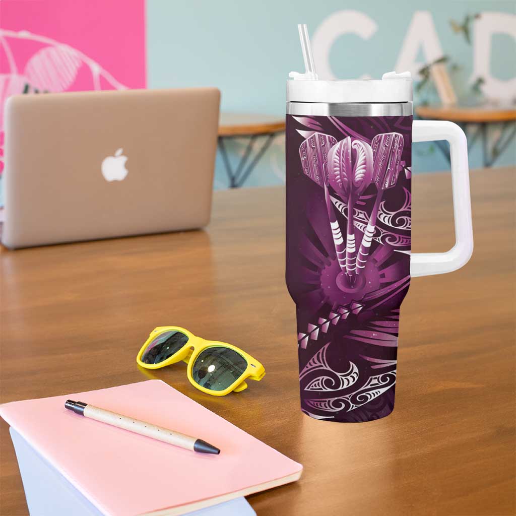 All Pink New Zealand Darts Tumbler With Handle Aoteroa Fern Maori Galaxy Style LT14 - Polynesian Pride