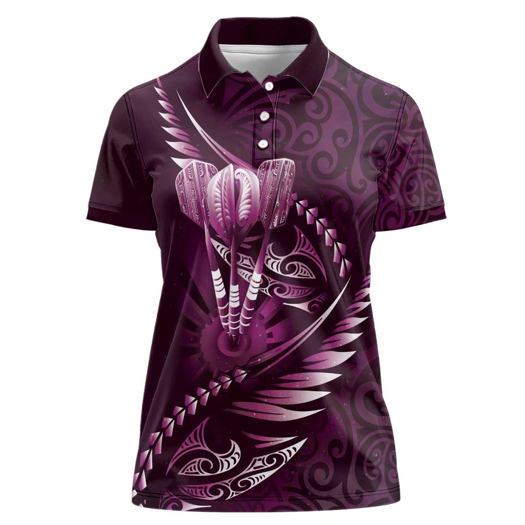 Personalised All Pink New Zealand Darts Women Polo Shirt Aoteroa Fern Maori Galaxy Style