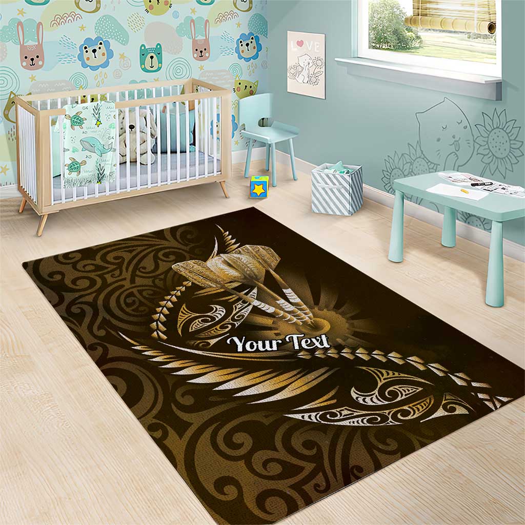 Personalised All Gold New Zealand Darts Area Rug Aoteroa Fern Maori Galaxy Style