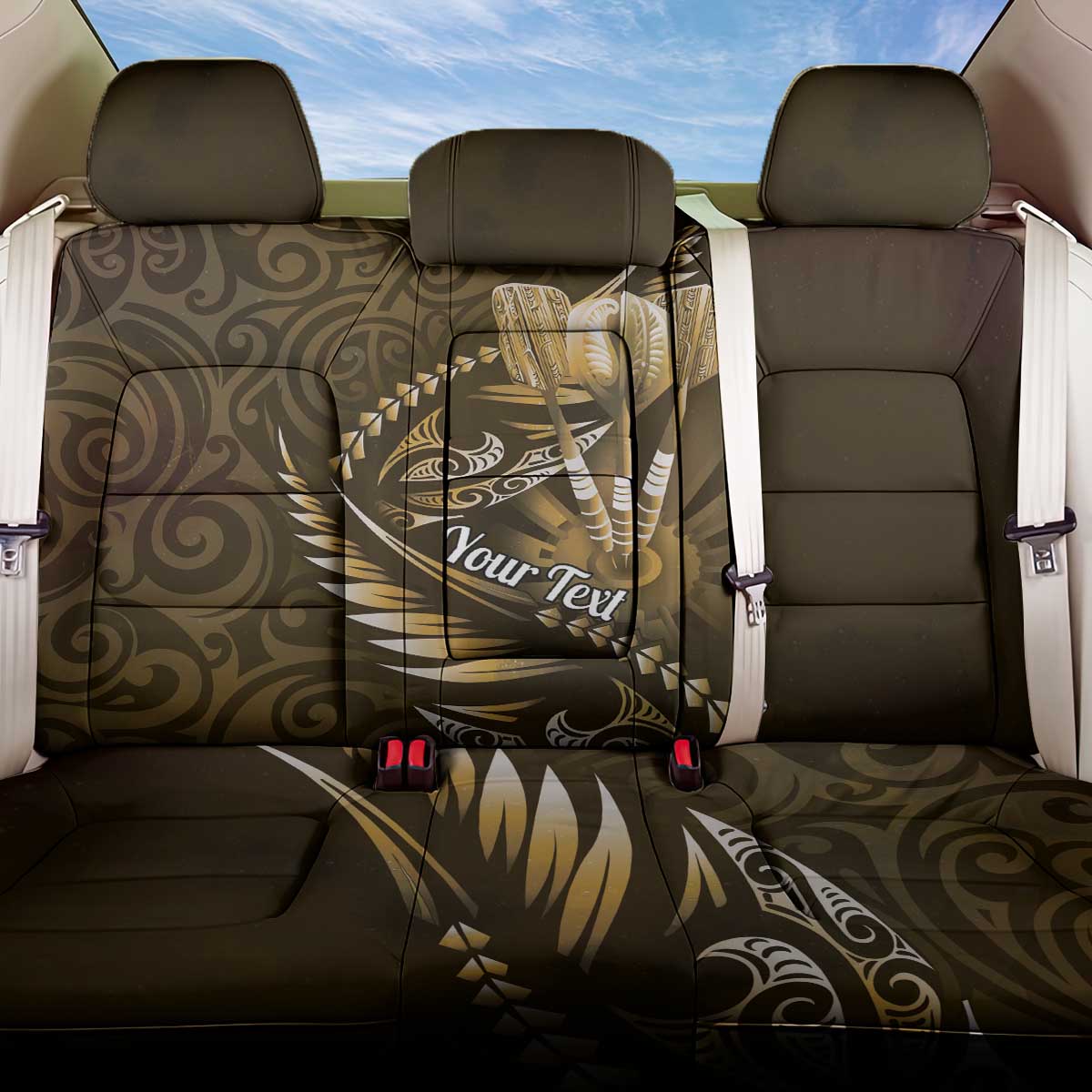 Personalised All Gold New Zealand Darts Back Car Seat Cover Aoteroa Fern Maori Galaxy Style