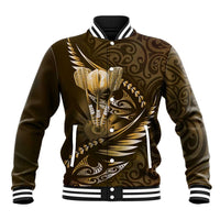 Personalised All Gold New Zealand Darts Baseball Jacket Aoteroa Fern Maori Galaxy Style