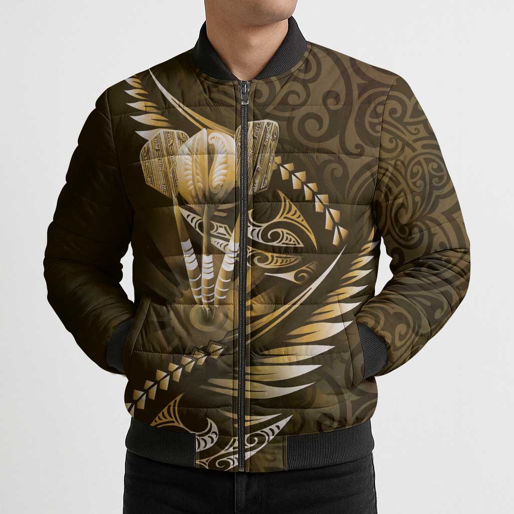 Personalised All Gold New Zealand Darts Bomber Puffer Jacket Aoteroa Fern Maori Galaxy Style - Polynesian Pride