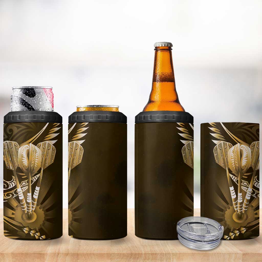 All Gold New Zealand Darts 4 in 1 Can Cooler Tumbler Aoteroa Fern Maori Galaxy Style