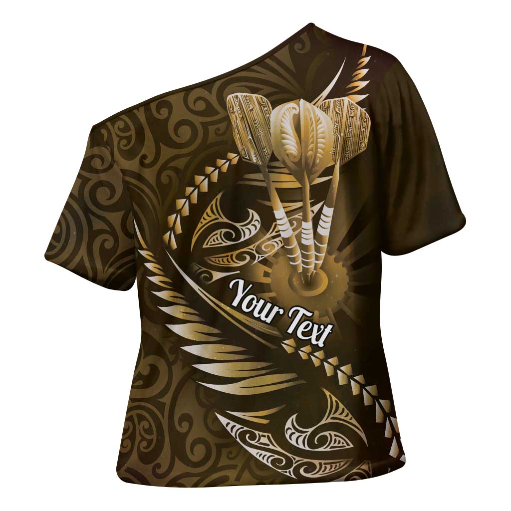 Personalised All Gold New Zealand Darts Cross Shoulder Shirt Aoteroa Fern Maori Galaxy Style - Polynesian Pride