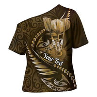 Personalised All Gold New Zealand Darts Cross Shoulder Shirt Aoteroa Fern Maori Galaxy Style - Polynesian Pride