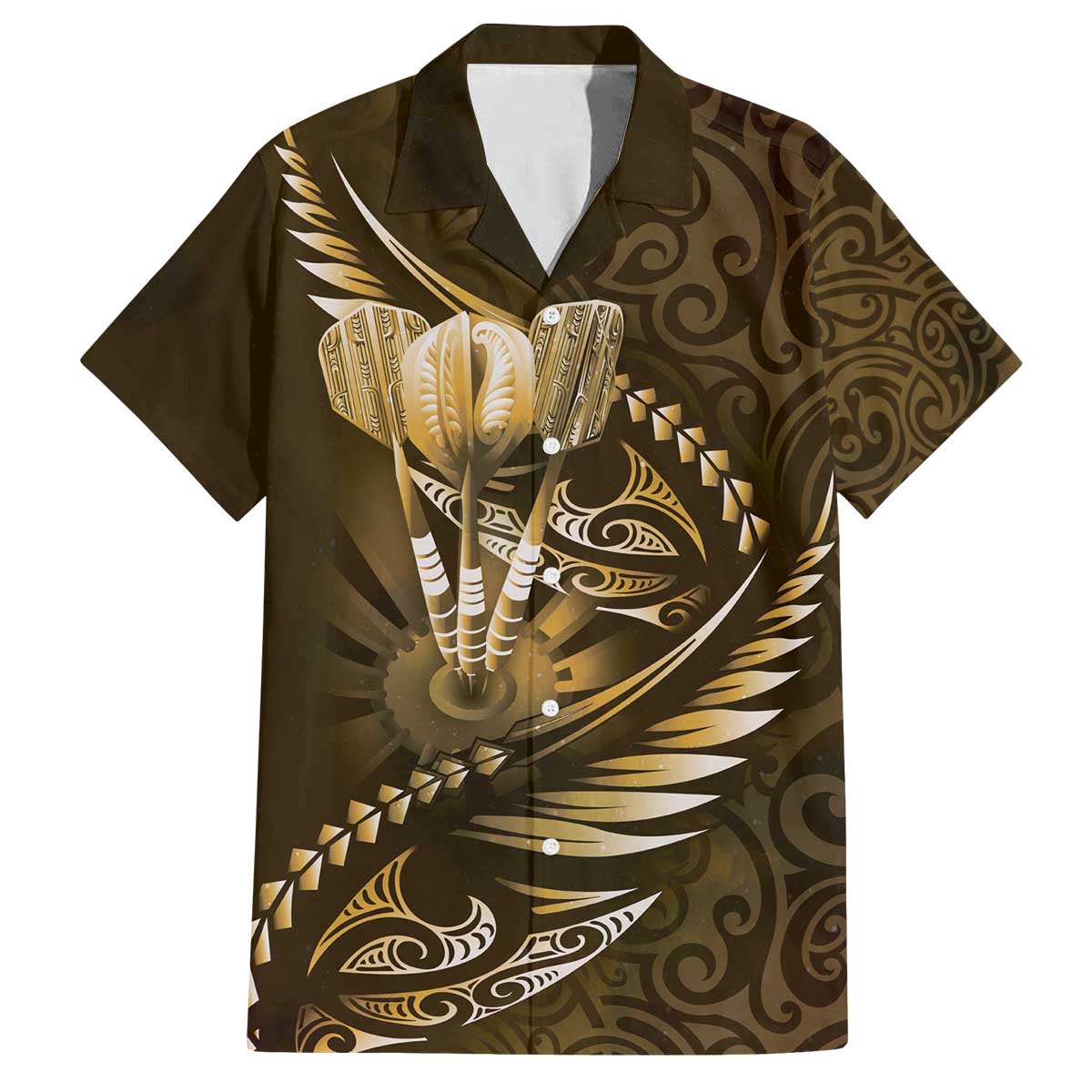 Personalised All Gold New Zealand Darts Family Matching Off The Shoulder Long Sleeve Dress and Hawaiian Shirt Aoteroa Fern Maori Galaxy Style
