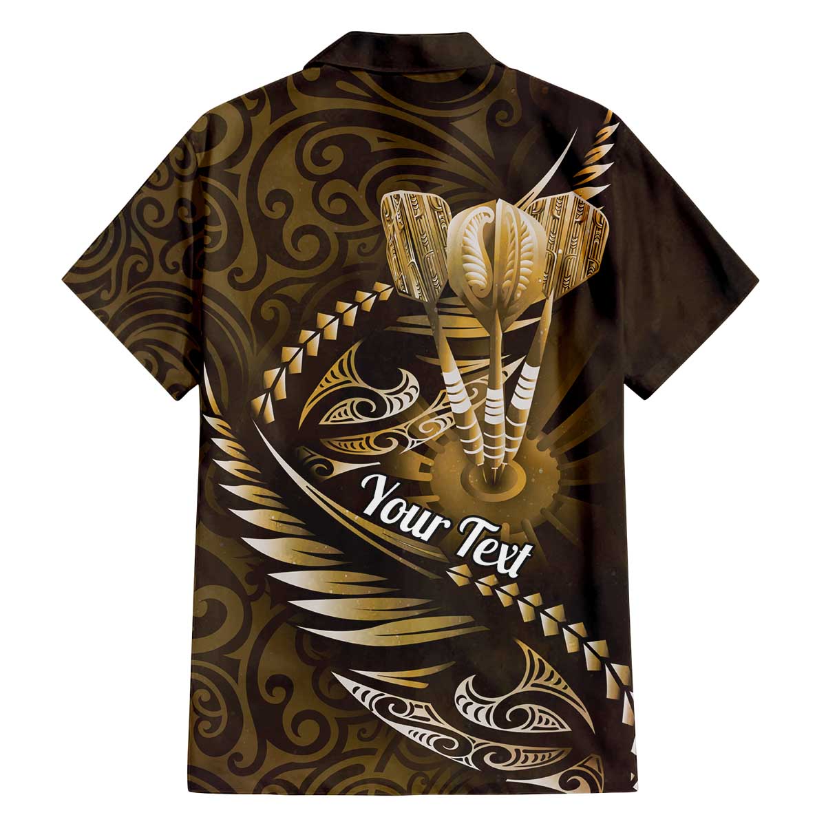Personalised All Gold New Zealand Darts Family Matching Off The Shoulder Long Sleeve Dress and Hawaiian Shirt Aoteroa Fern Maori Galaxy Style