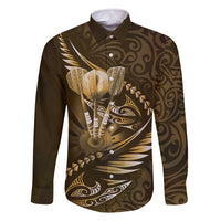 Personalised All Gold New Zealand Darts Family Matching Off The Shoulder Long Sleeve Dress and Hawaiian Shirt Aoteroa Fern Maori Galaxy Style
