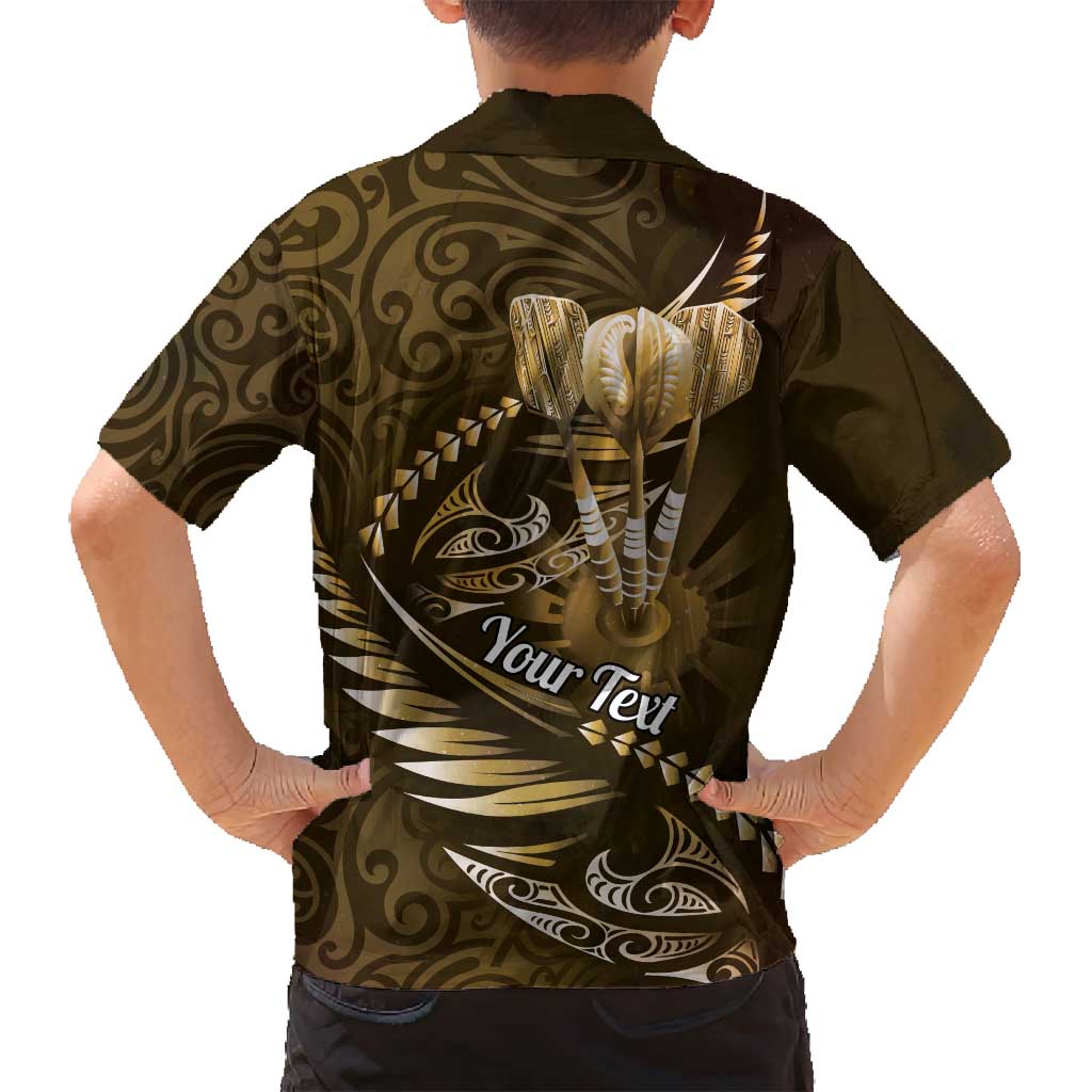Personalised All Gold New Zealand Darts Family Matching Off Shoulder Short Dress and Hawaiian Shirt Aoteroa Fern Maori Galaxy Style