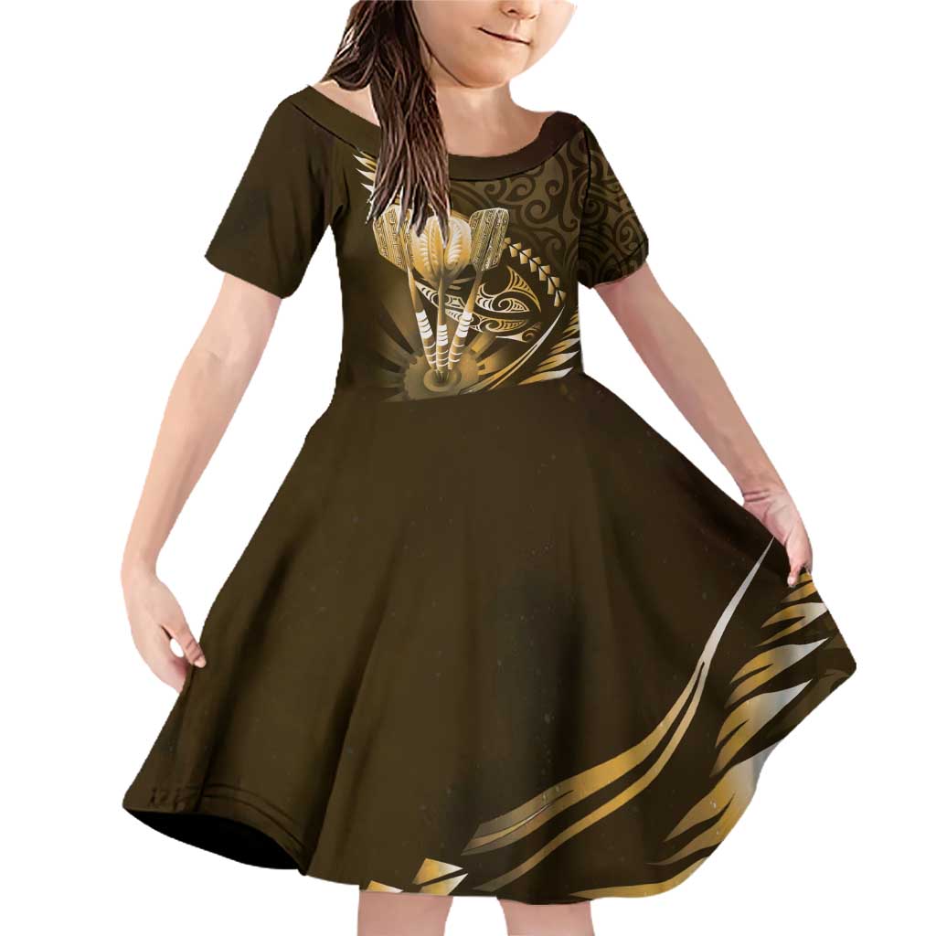 Personalised All Gold New Zealand Darts Family Matching Off Shoulder Short Dress and Hawaiian Shirt Aoteroa Fern Maori Galaxy Style