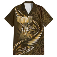 Personalised All Gold New Zealand Darts Family Matching Off Shoulder Short Dress and Hawaiian Shirt Aoteroa Fern Maori Galaxy Style
