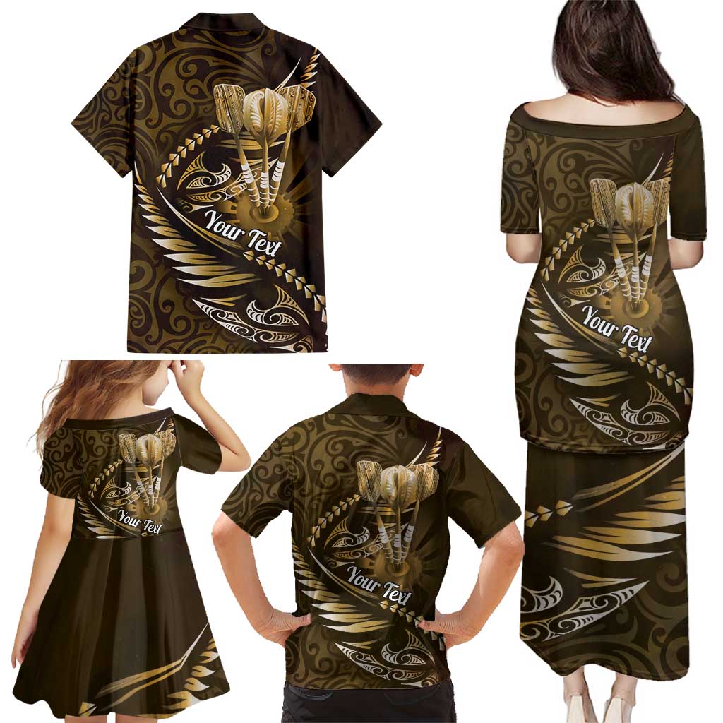 Personalised All Gold New Zealand Darts Family Matching Puletasi and Hawaiian Shirt Aoteroa Fern Maori Galaxy Style