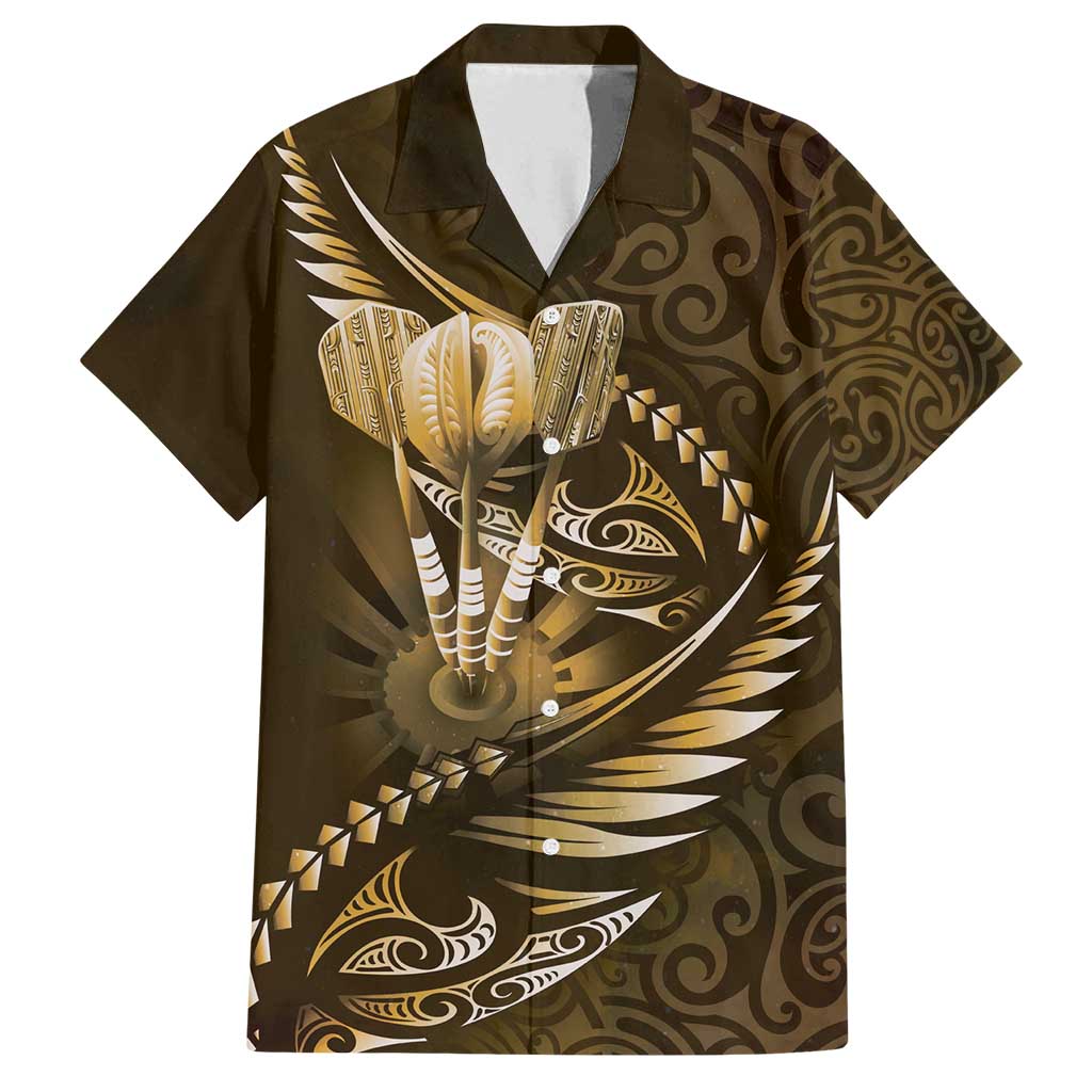 Personalised All Gold New Zealand Darts Family Matching Puletasi and Hawaiian Shirt Aoteroa Fern Maori Galaxy Style