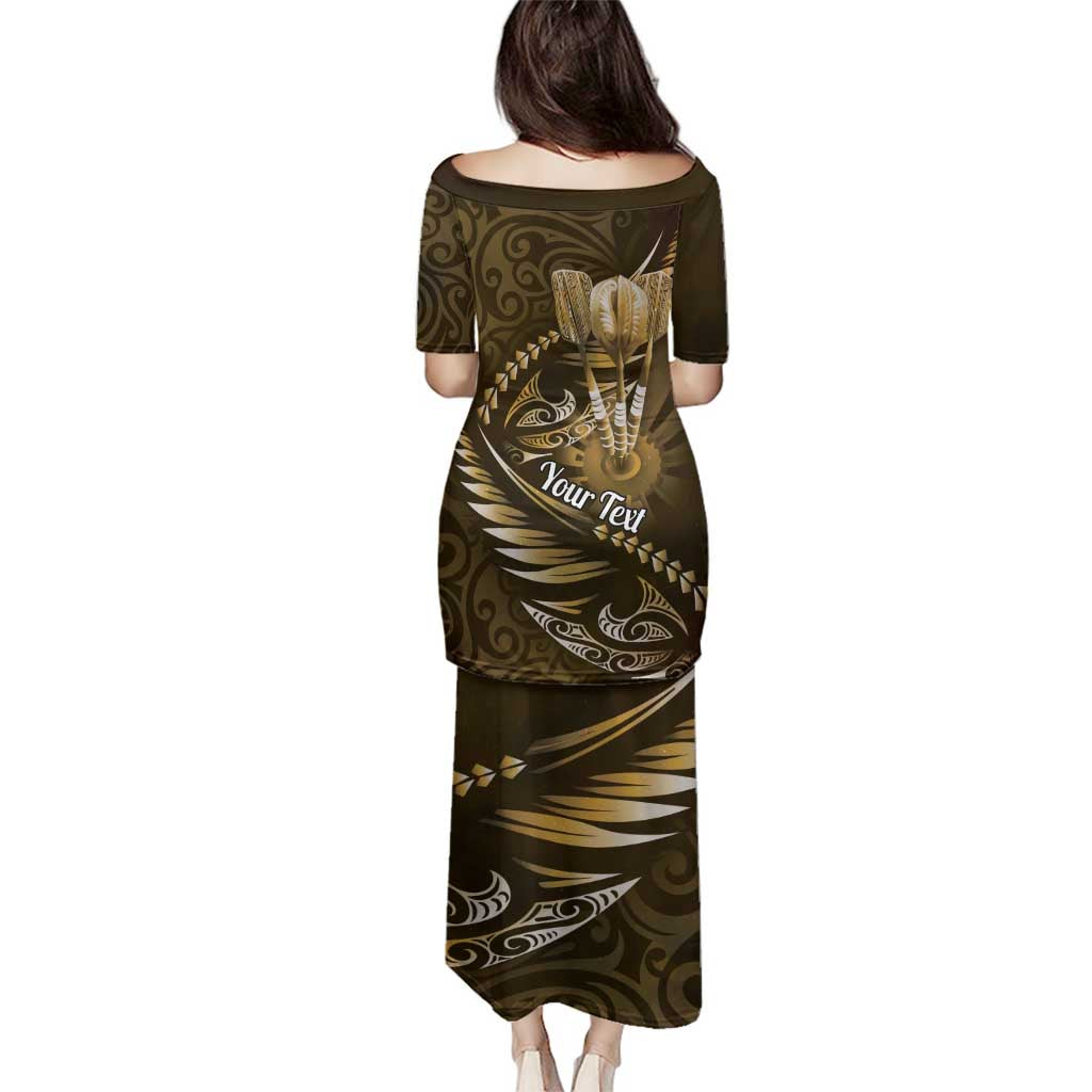 Personalised All Gold New Zealand Darts Family Matching Puletasi and Hawaiian Shirt Aoteroa Fern Maori Galaxy Style