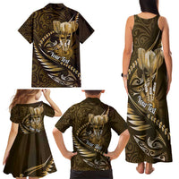 Personalised All Gold New Zealand Darts Family Matching Tank Maxi Dress and Hawaiian Shirt Aoteroa Fern Maori Galaxy Style