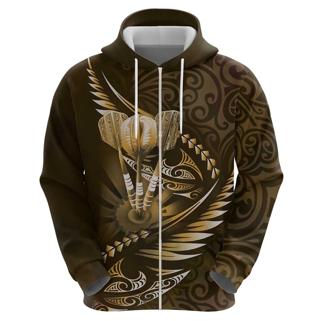 Personalised All Gold New Zealand Darts Hoodie Aoteroa Fern Maori Galaxy Style