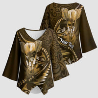 Personalised All Gold New Zealand Darts Kimono Sleeve Blouse Aoteroa Fern Maori Galaxy Style - Polynesian Pride