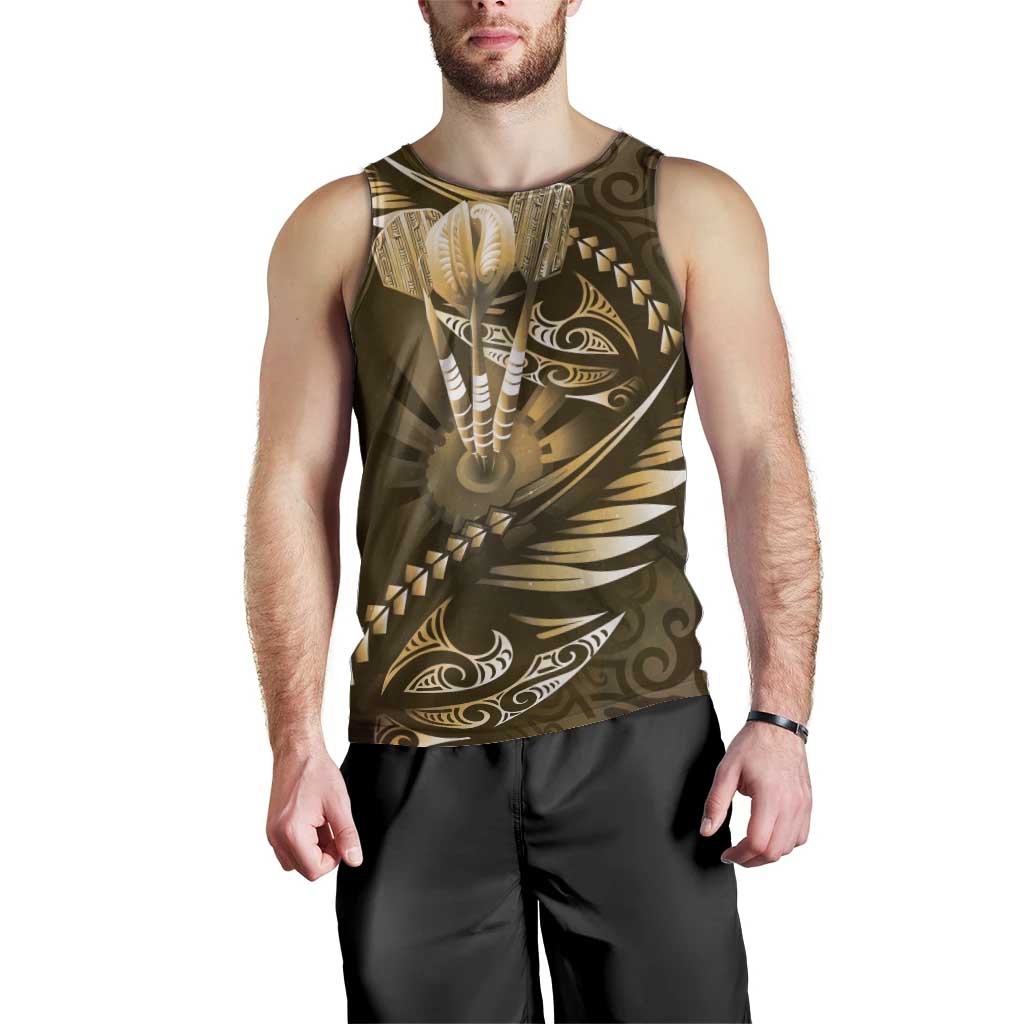 Personalised All Gold New Zealand Darts Men Tank Top Aoteroa Fern Maori Galaxy Style