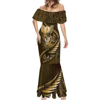 Personalised All Gold New Zealand Darts Mermaid Dress Aoteroa Fern Maori Galaxy Style