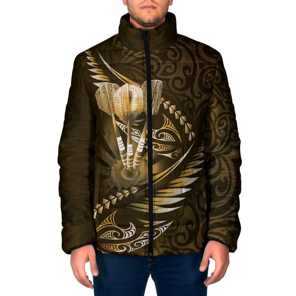 Personalised All Gold New Zealand Darts Padded Jacket Aoteroa Fern Maori Galaxy Style - Polynesian Pride