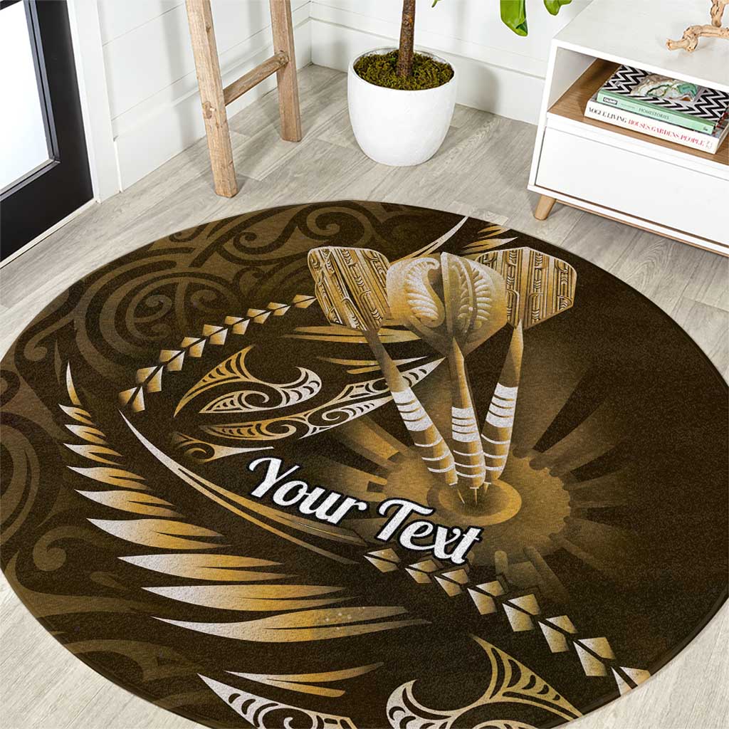 Personalised All Gold New Zealand Darts Round Carpet Aoteroa Fern Maori Galaxy Style