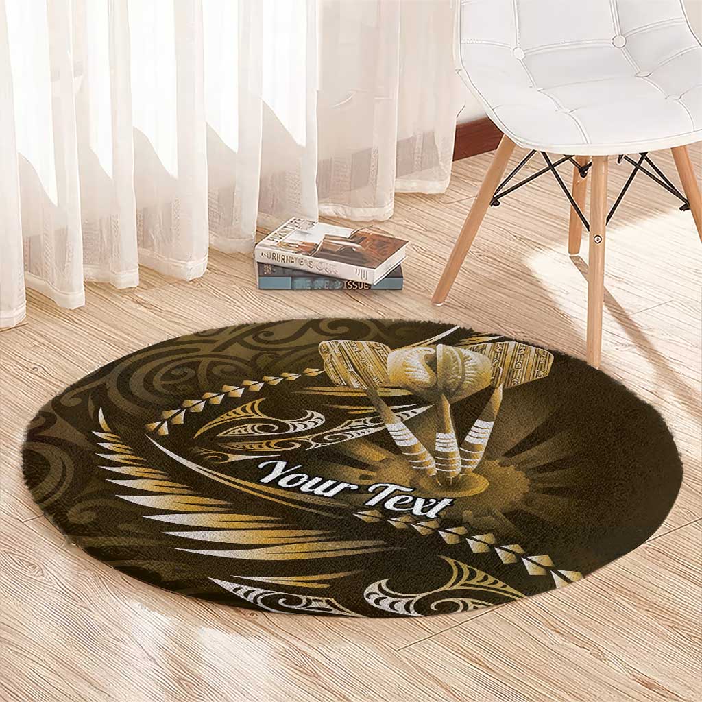 Personalised All Gold New Zealand Darts Round Carpet Aoteroa Fern Maori Galaxy Style