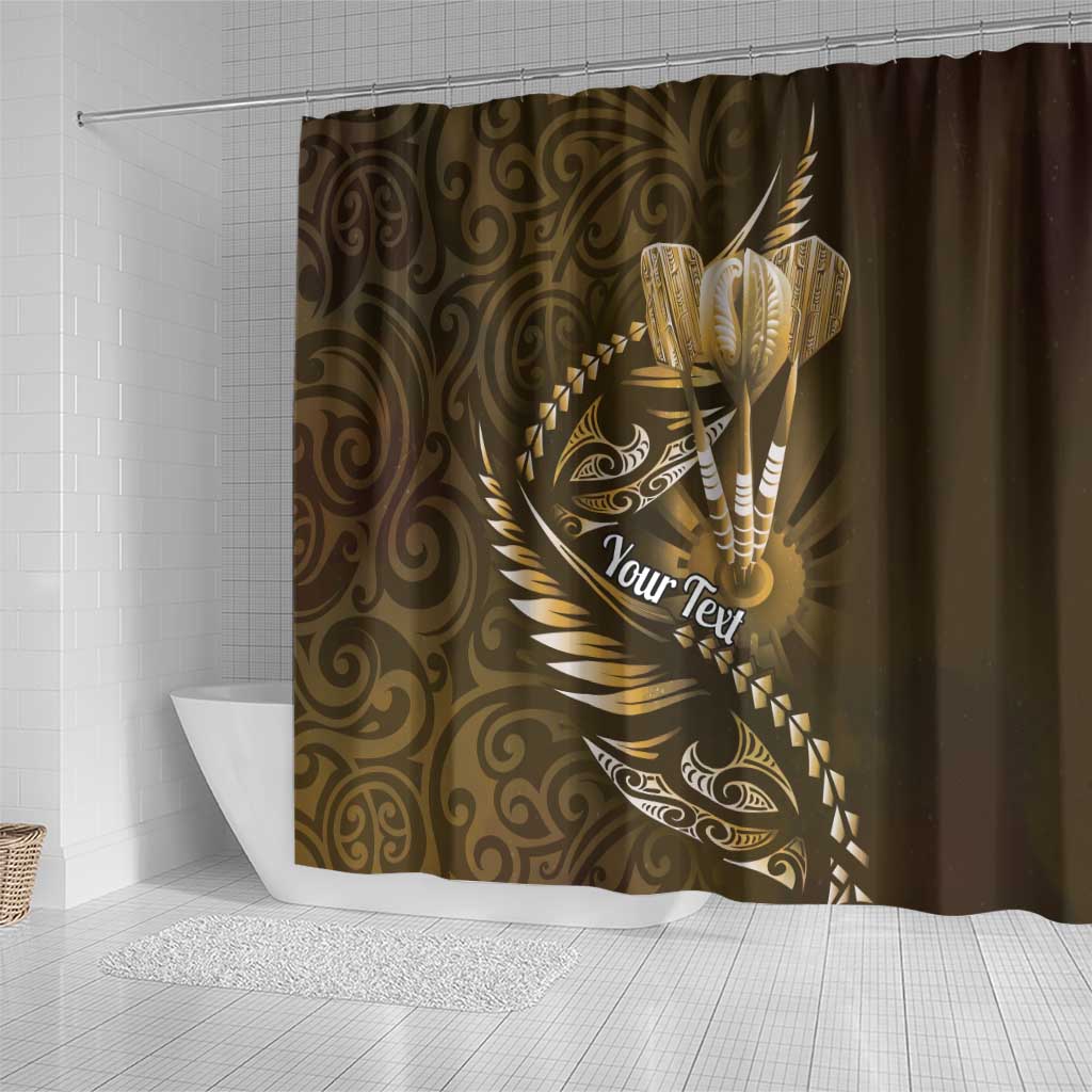 Personalised All Gold New Zealand Darts Shower Curtain Aoteroa Fern Maori Galaxy Style