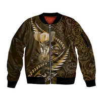 Personalised All Gold New Zealand Darts Sleeve Zip Bomber Jacket Aoteroa Fern Maori Galaxy Style