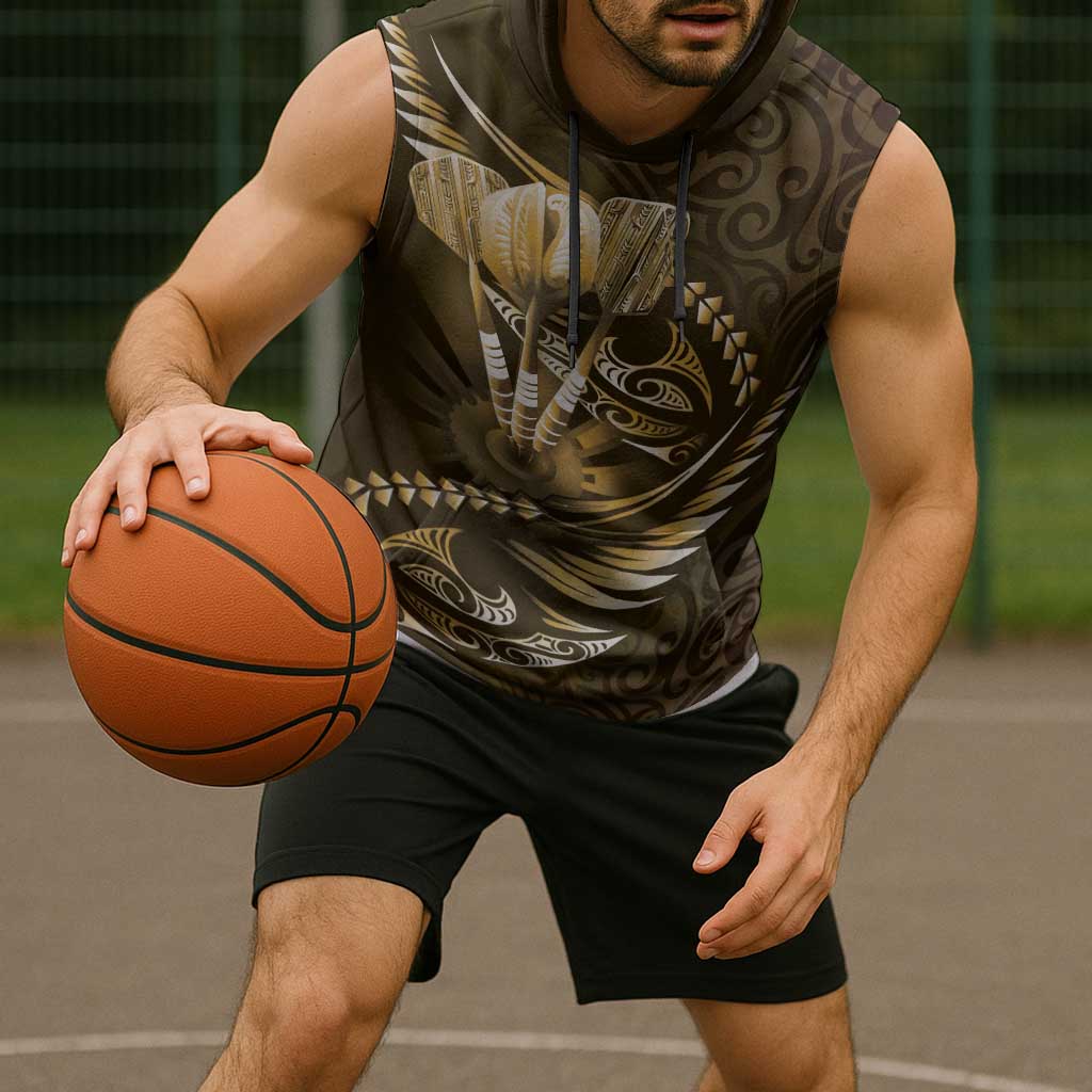 Personalised All Gold New Zealand Darts Sleeveless Hoodie Aoteroa Fern Maori Galaxy Style - Polynesian Pride