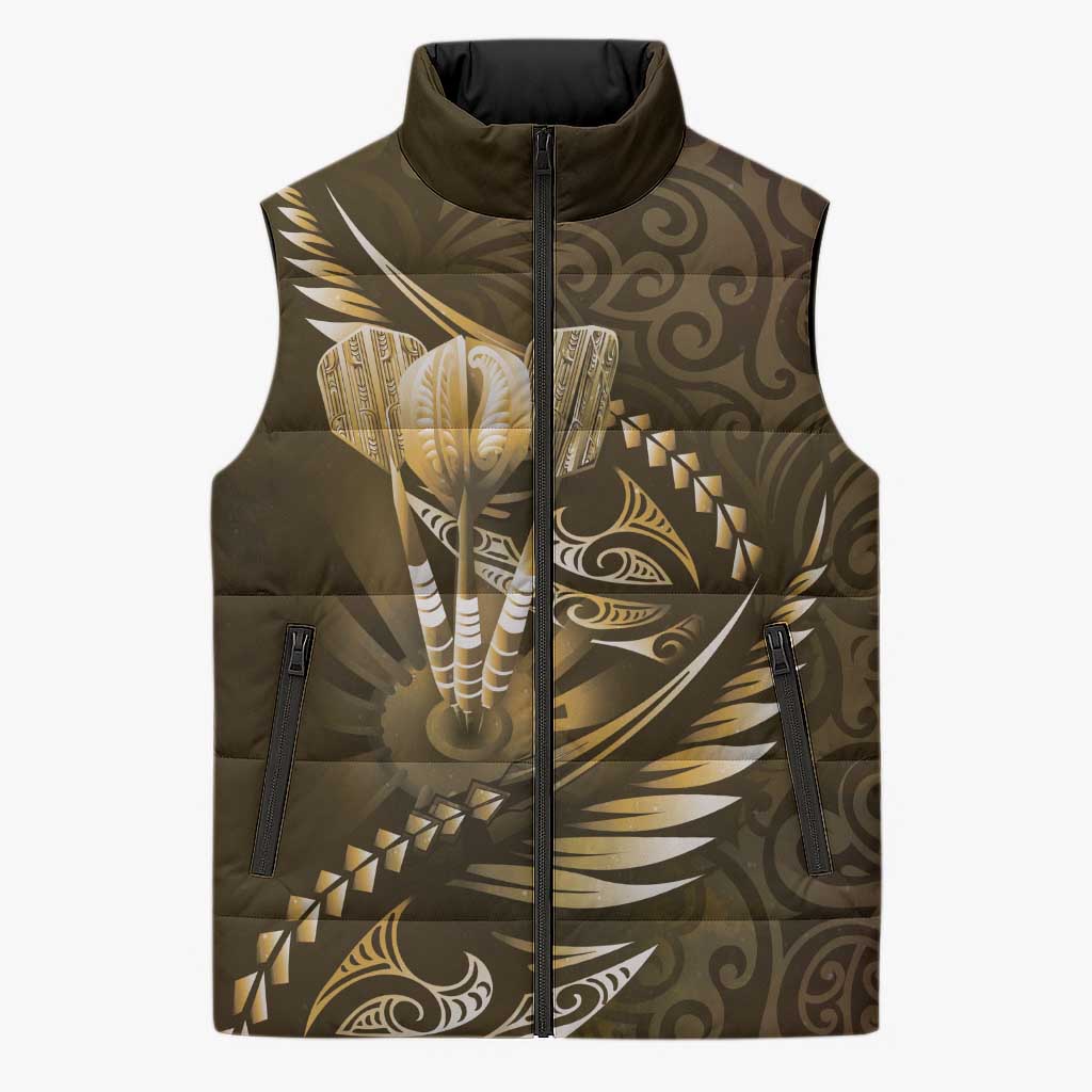 Personalised All Gold New Zealand Darts Sleeveless Puffer Jacket Aoteroa Fern Maori Galaxy Style - Polynesian Pride