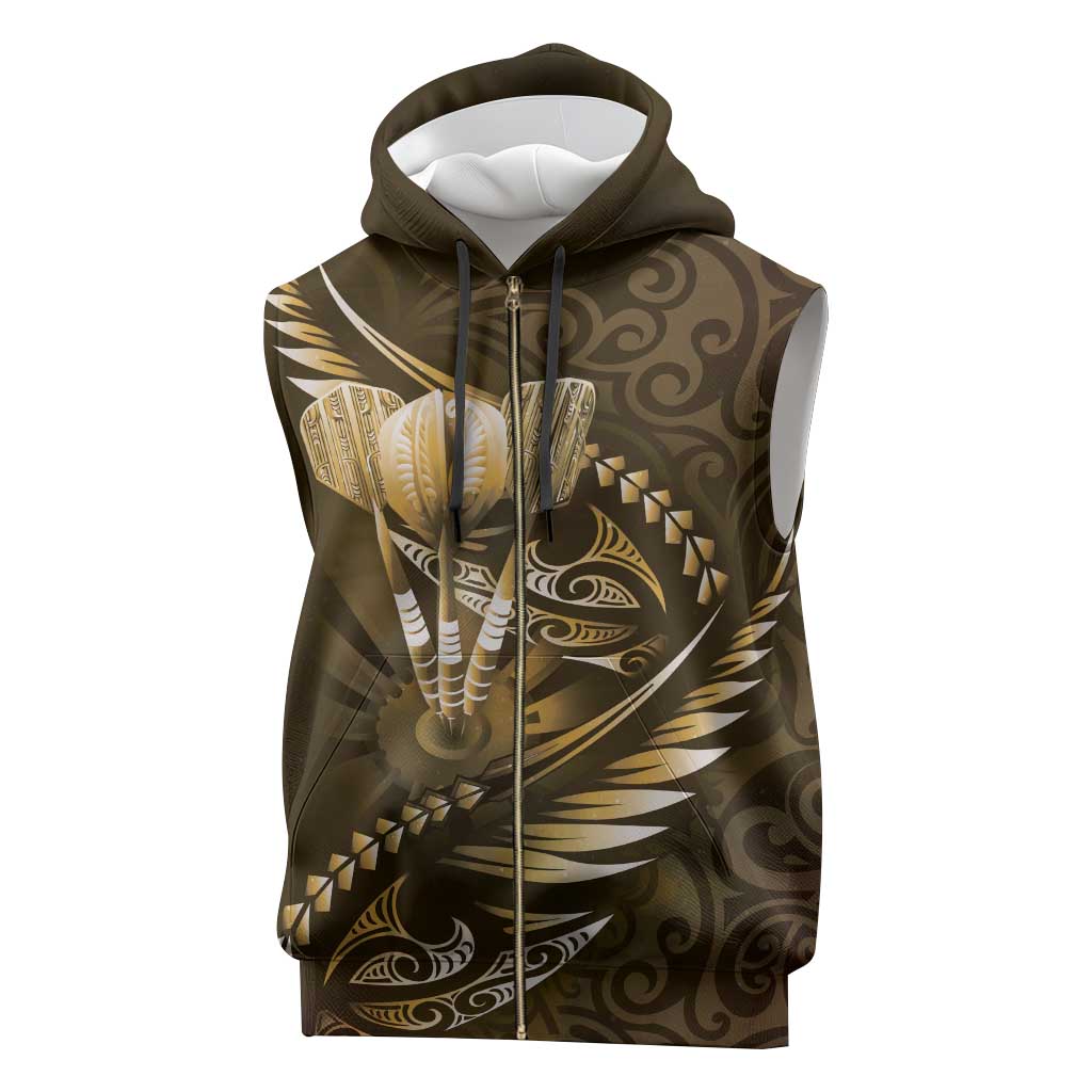 Personalised All Gold New Zealand Darts Sleeveless Zip Hoodie Aoteroa Fern Maori Galaxy Style - Polynesian Pride