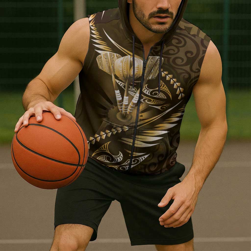 Personalised All Gold New Zealand Darts Sleeveless Zip Hoodie Aoteroa Fern Maori Galaxy Style - Polynesian Pride