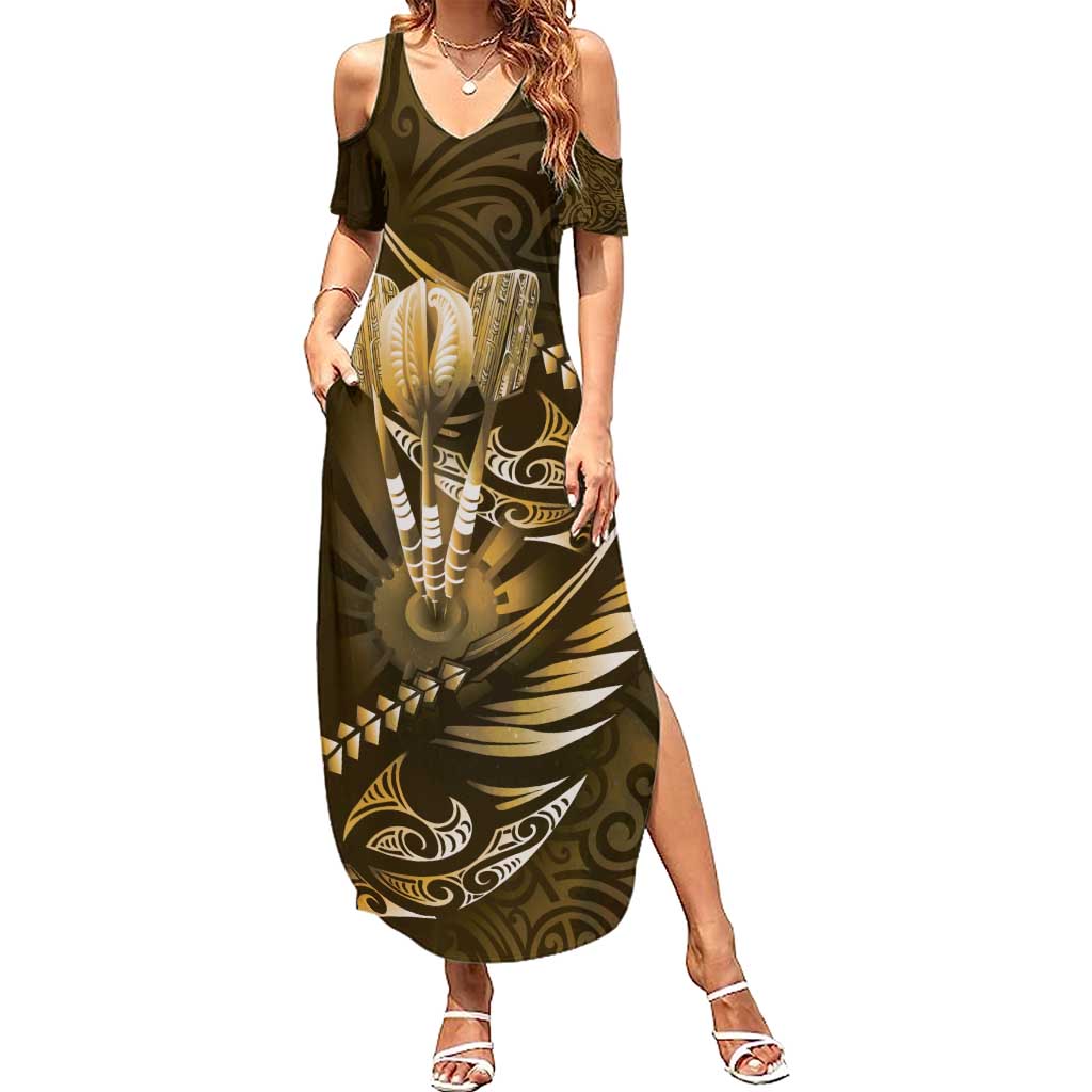 Personalised All Gold New Zealand Darts Summer Maxi Dress Aoteroa Fern Maori Galaxy Style