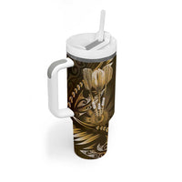 All Gold New Zealand Darts Tumbler With Handle Aoteroa Fern Maori Galaxy Style