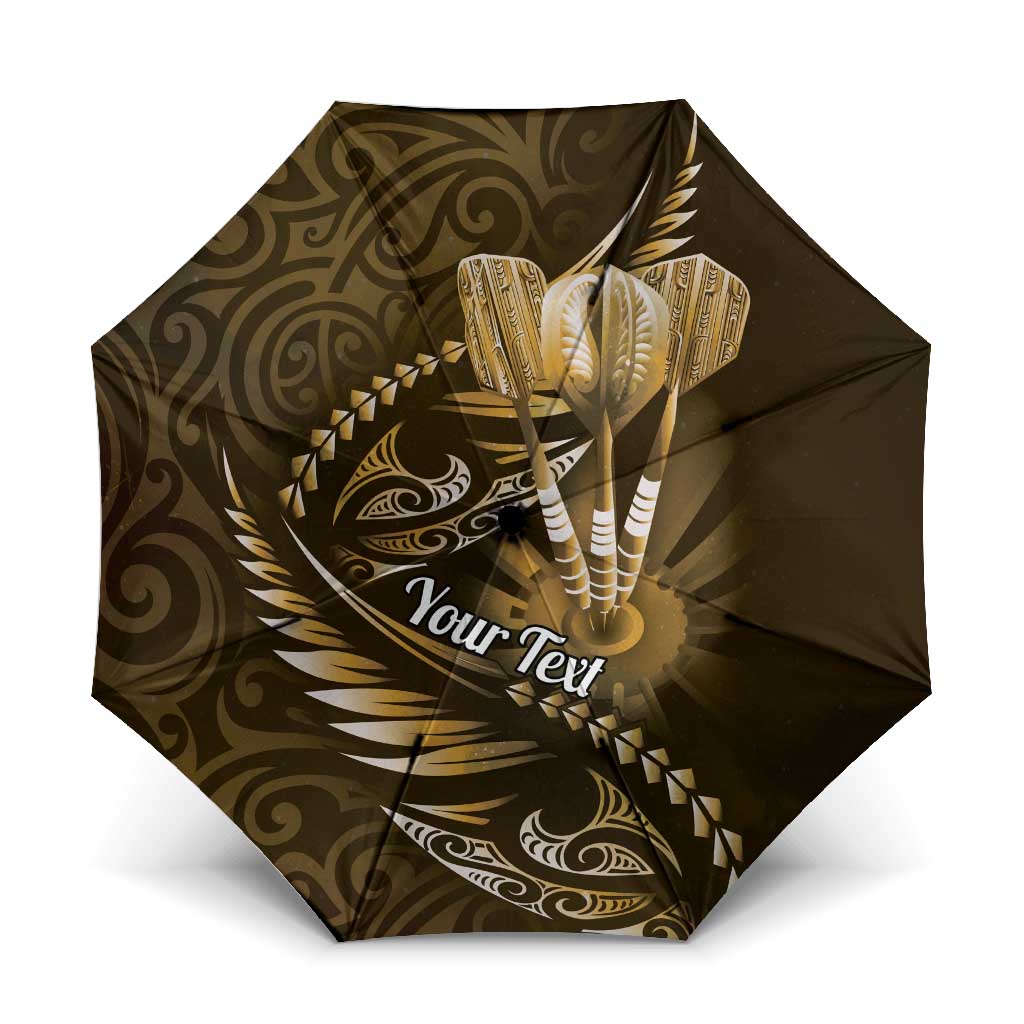 Personalised All Gold New Zealand Darts Umbrella Aoteroa Fern Maori Galaxy Style - Polynesian Pride