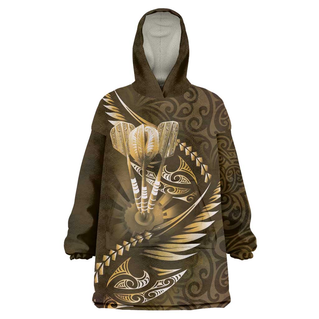 Personalised All Gold New Zealand Darts Wearable Blanket Hoodie Aoteroa Fern Maori Galaxy Style