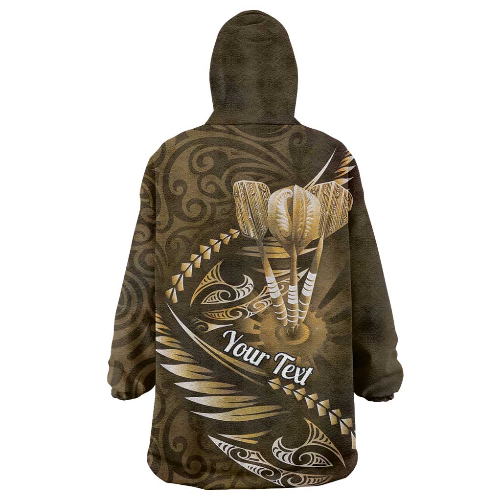 Personalised All Gold New Zealand Darts Wearable Blanket Hoodie Aoteroa Fern Maori Galaxy Style