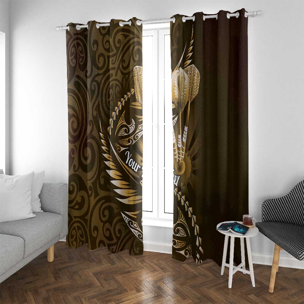 Personalised All Gold New Zealand Darts Window Curtain Aoteroa Fern Maori Galaxy Style LT14 With Grommets Gold - Polynesian Pride