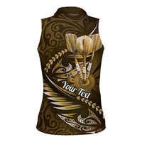 Personalised All Gold New Zealand Darts Women Sleeveless Polo Shirt Aoteroa Fern Maori Galaxy Style