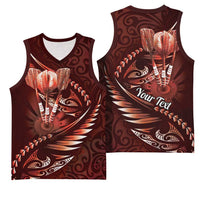 Personalised All Red New Zealand Darts Basketball Jersey Aoteroa Fern Maori Galaxy Style - Polynesian Pride