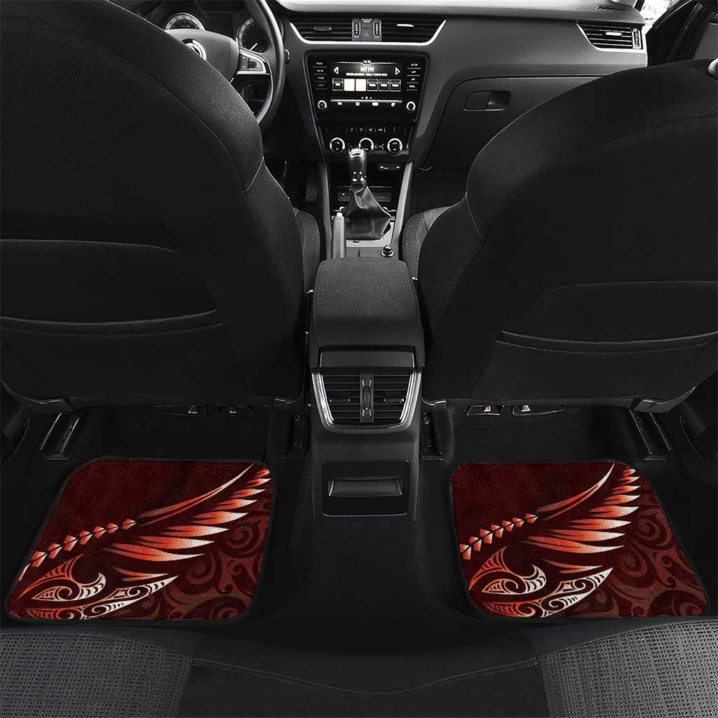 Personalised All Red New Zealand Darts Car Mats Aoteroa Fern Maori Galaxy Style LT14 Set 2pcs - Back Red - Polynesian Pride