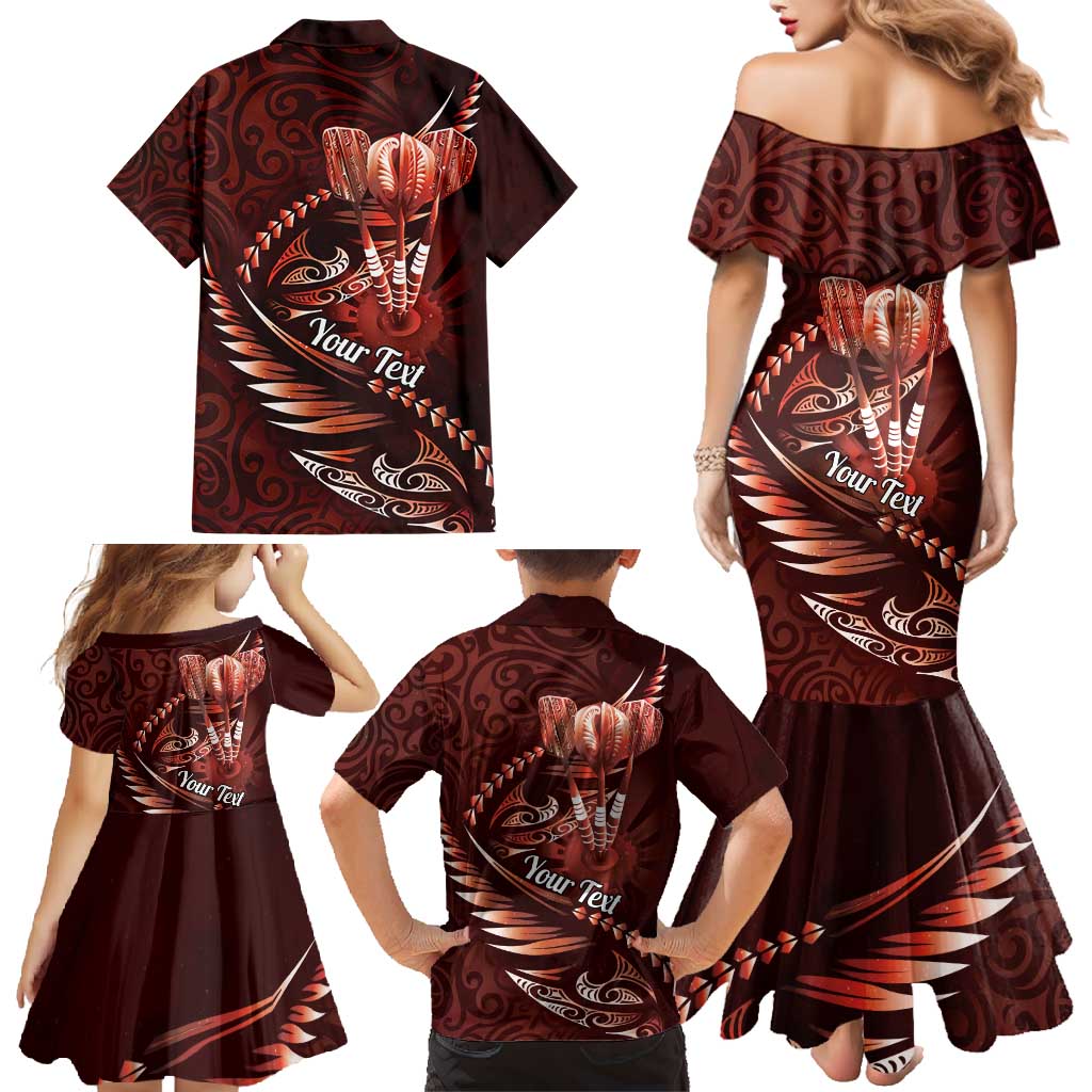 Personalised All Red New Zealand Darts Family Matching Mermaid Dress and Hawaiian Shirt Aoteroa Fern Maori Galaxy Style
