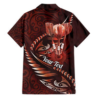 Personalised All Red New Zealand Darts Family Matching Off Shoulder Short Dress and Hawaiian Shirt Aoteroa Fern Maori Galaxy Style