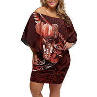 Personalised All Red New Zealand Darts Family Matching Off Shoulder Short Dress and Hawaiian Shirt Aoteroa Fern Maori Galaxy Style