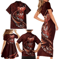 Personalised All Red New Zealand Darts Family Matching Short Sleeve Bodycon Dress and Hawaiian Shirt Aoteroa Fern Maori Galaxy Style
